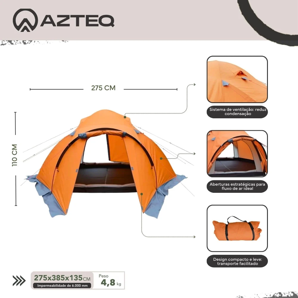 Barraca autoportante Azteq Himalaya 3 pessoas Coluna d'água de 6000mm Laranja