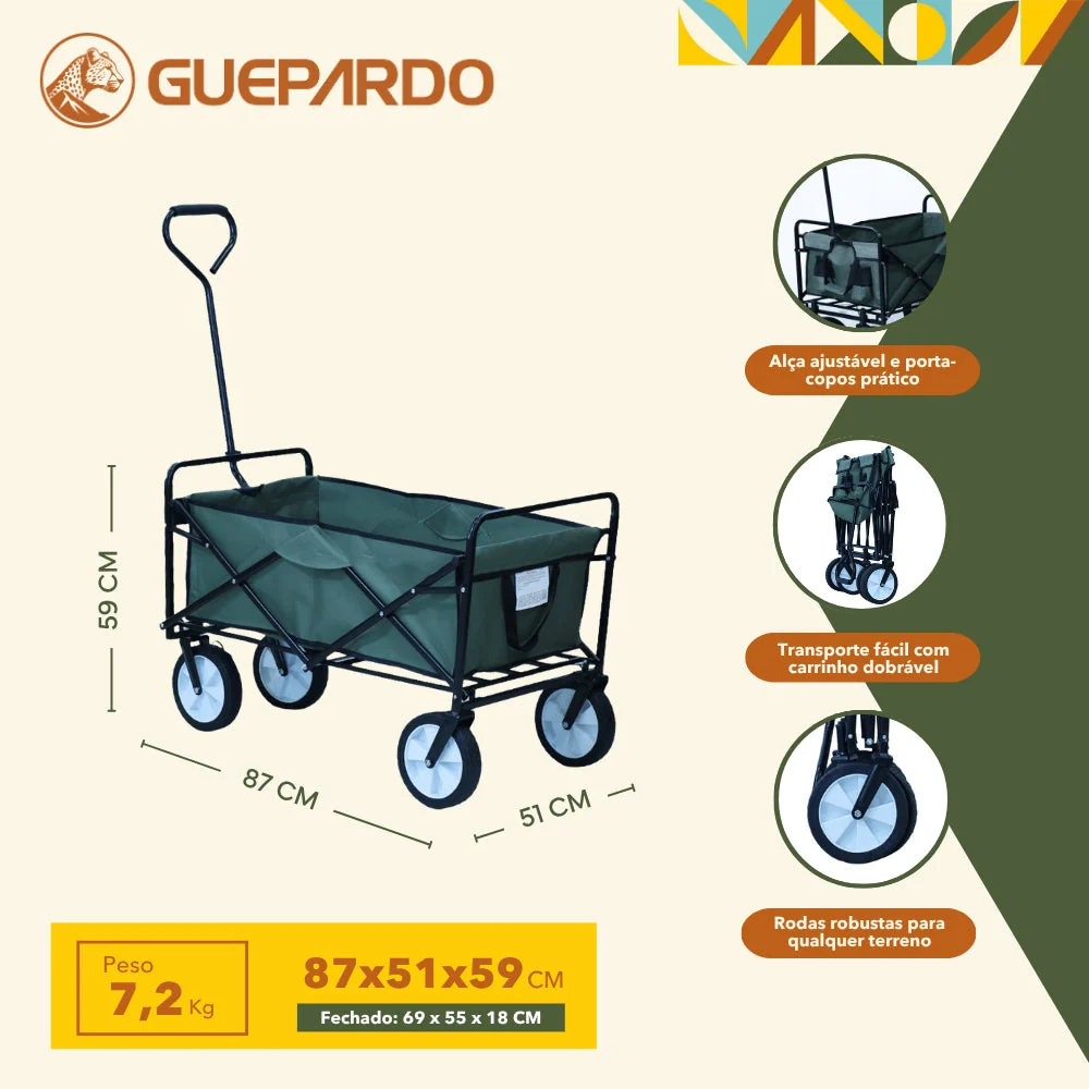 Carrinho de Transporte Dobrável 80Kg Roller Guepardo