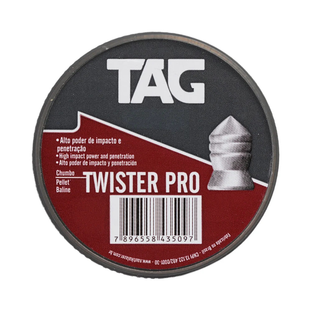 Chumbinho Twister 4,5 mm TAG com grande poder de impacto e choque - 250 peças