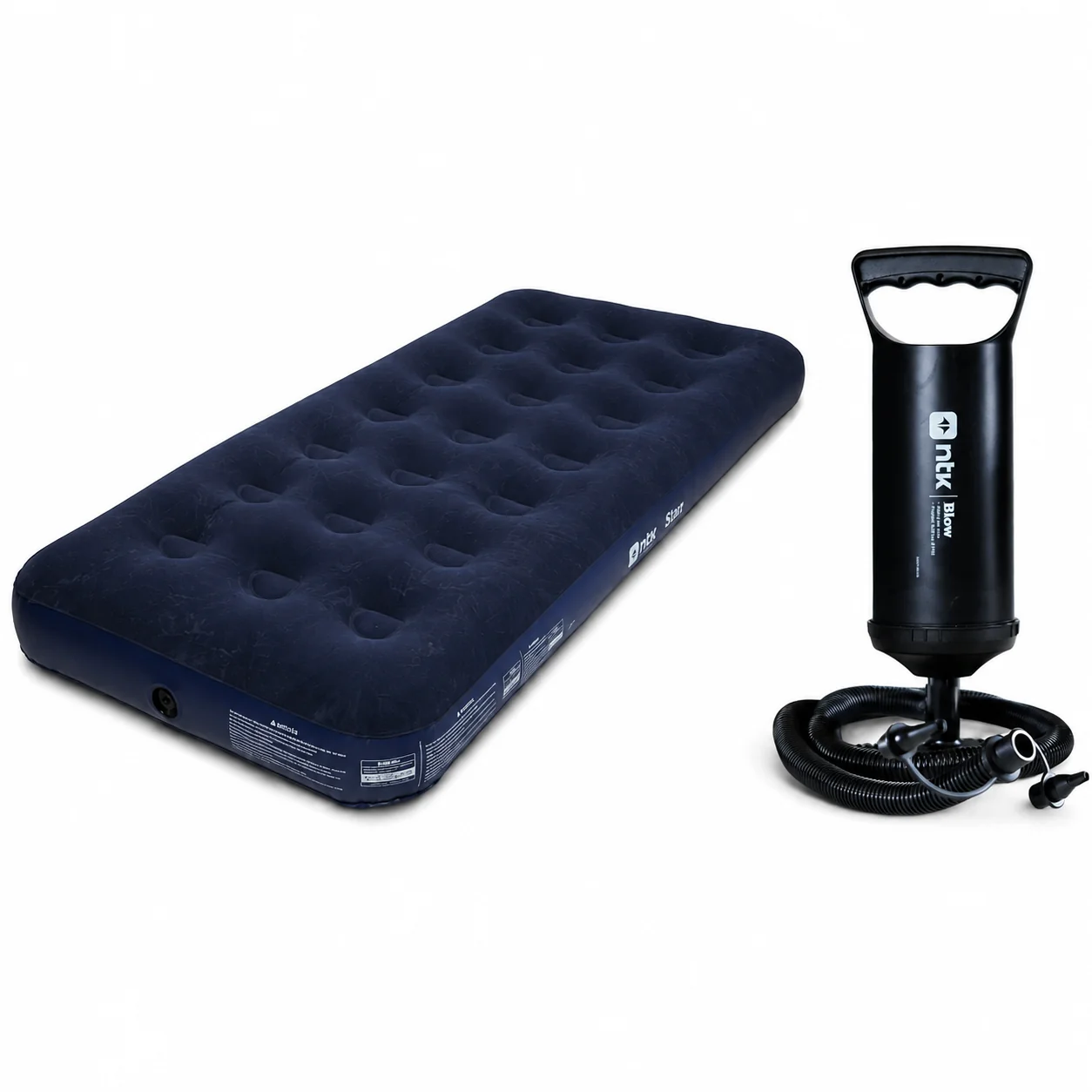 Combo Colchão Inflável Solteiro Star NTK + Inflador Manual Blow NTK