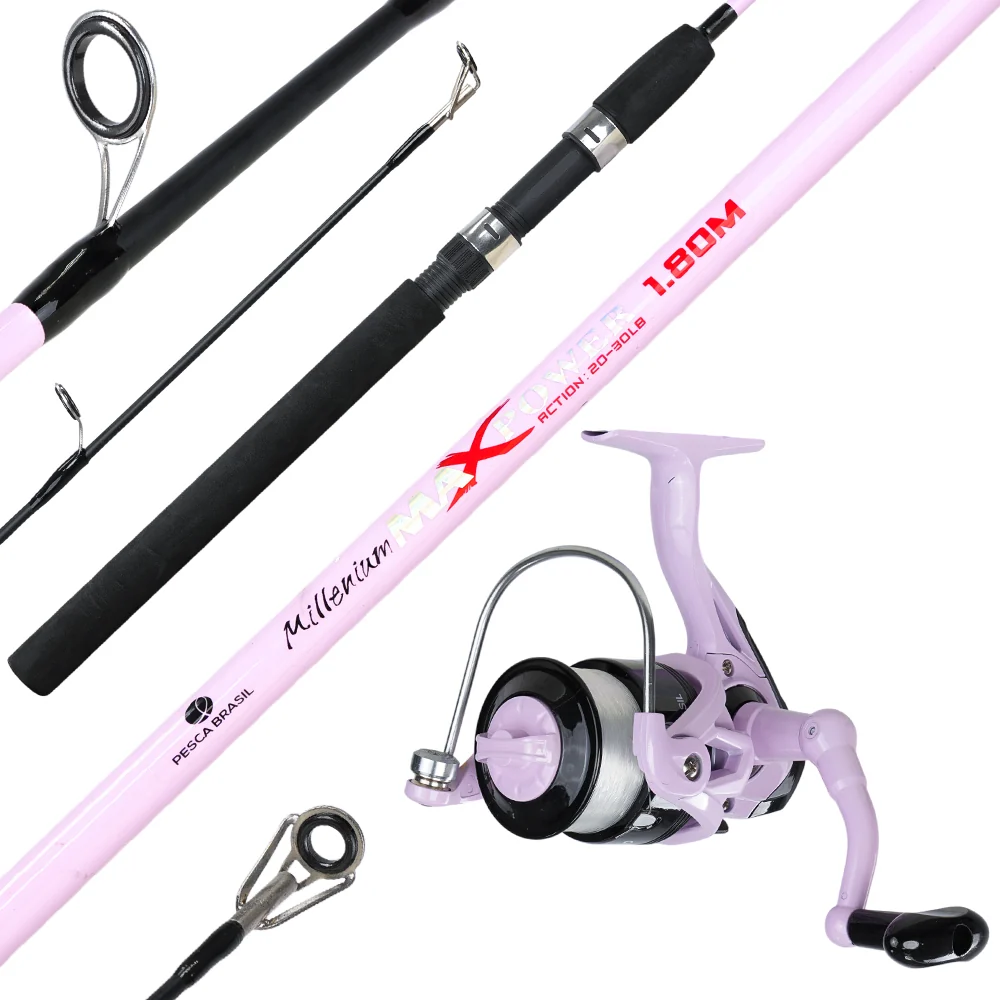 Combo Vara + Molinete Feminino Pesca Brasil Maxpower Lady