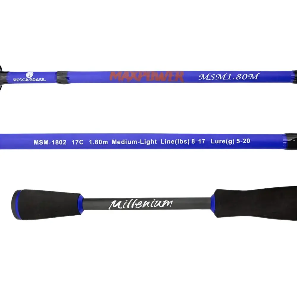 Combo Vara e Carretilha Maxpower Esquerda em Fibra de Carbono 1,80m Azul Pesca Brasil