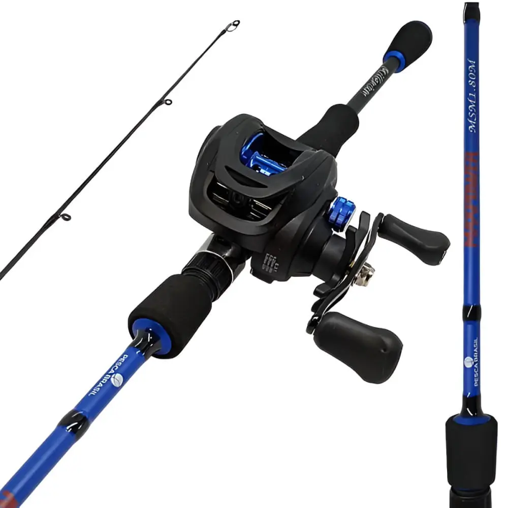 Combo Vara e Carretilha Maxpower Esquerda em Fibra de Carbono 1,80m Azul Pesca Brasil