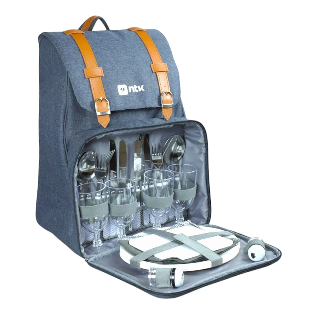 Cooler Mochila Picnic Park Kit RPET 300D com Forro PEVA 32x23x43 cm Azul NTK