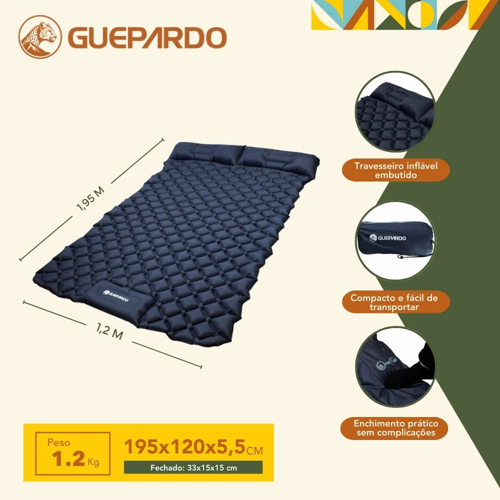 Kit Barraca NTK Kangu + Colchonete Inflável Casal Guepardo DOTT – Conforto e Praticidade para Suas Aventuras
