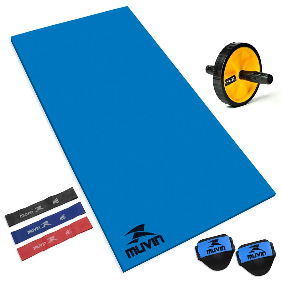 Kit Roda de Exercícios Abdominais + Mini Band 3 Tensões + Colchonete em EVA