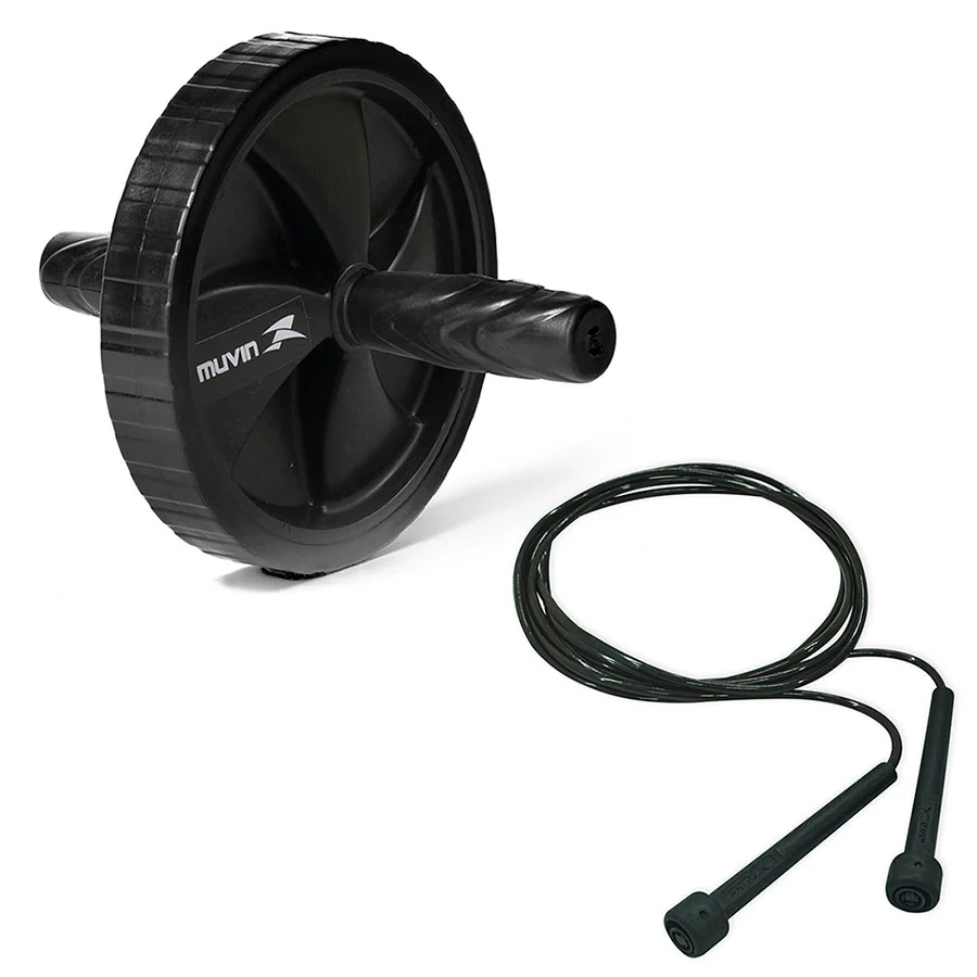 Kit Roda de Exercícios + Corda de Pular Ajustável Muvin
