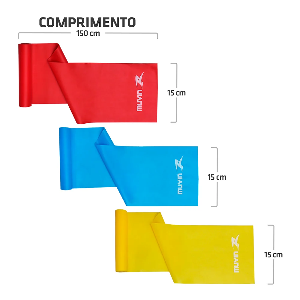 Kit com 3 Faixas Elásticas - Muvin - 150cm x 15cm