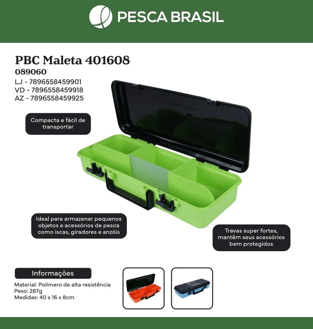 Maleta de Pesca 401608 Possui Divisórias e Tampa com Trava, Ideal para Iscas Anzóis e Giradores Pesca Brasil
