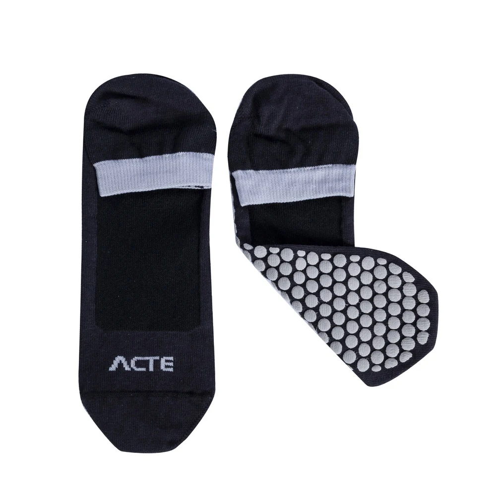 Meias Pilates Algodão Antiderrapante F10-PC Preto Cinza Acte