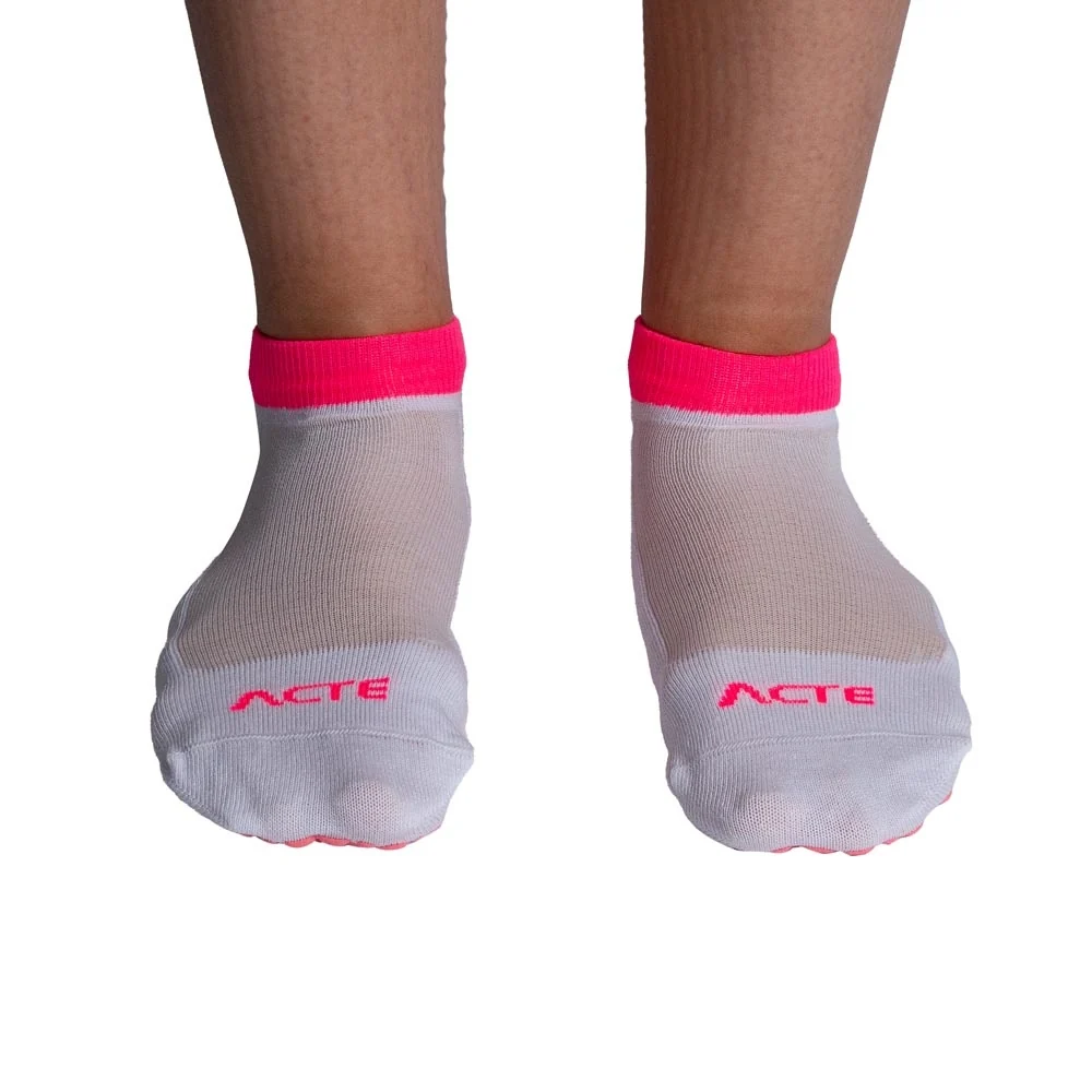Meias Pilates Algodão Antiderrapante F3-BR Branco Rosa Acte