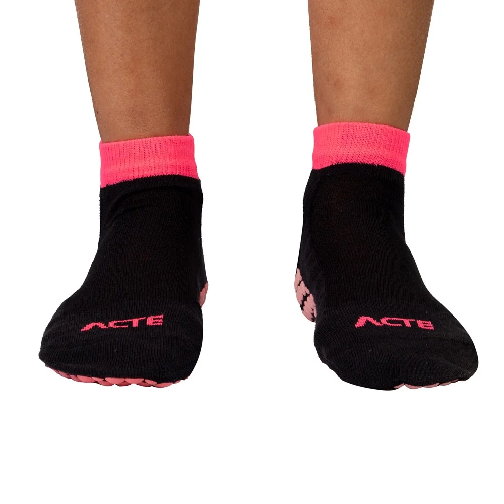 Meias Pilates Algodão Antiderrapante F3-PR Preto Rosa Acte