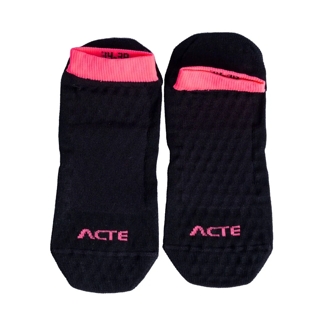Meias Pilates Algodão Antiderrapante F3-PR Preto Rosa Acte