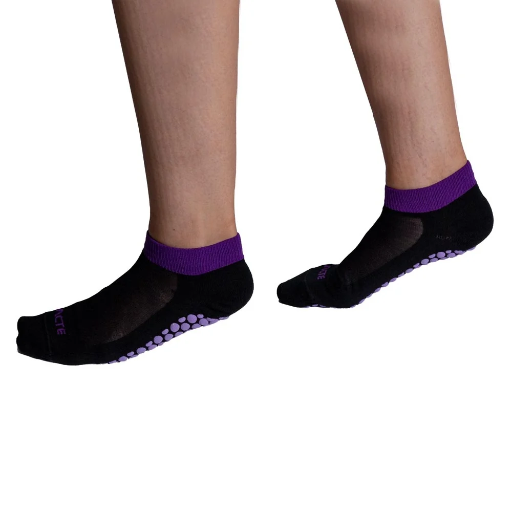 Meias Pilates Algodão Antiderrapante F3-PRX Preto Roxo Acte