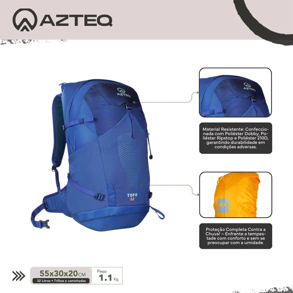 Mochila de Trilha TOPO 32L Poliéster Azteq