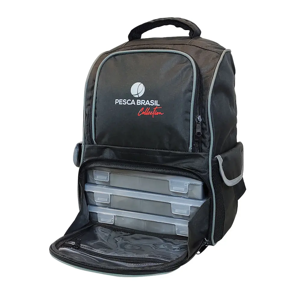 Mochila de pesca Fishing Bag de 30 litros e 3 estojos Pesca Brasil