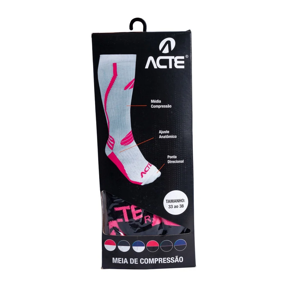 Par de Meias Compressão Algodão F1-PR Preto Rosa Acte