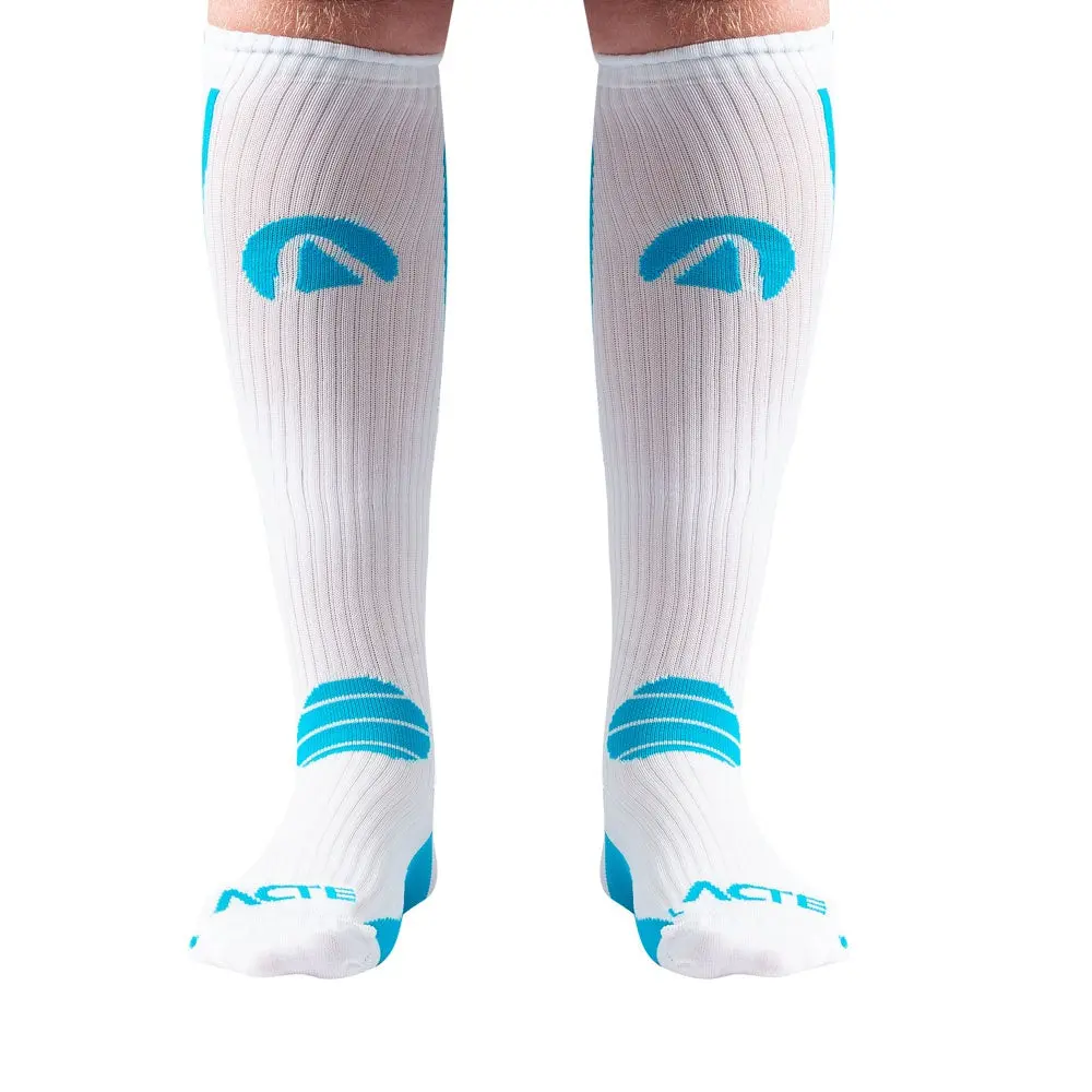 Par de Meias de Compressão, Branco e Azul, Tam 33-38, F1-BA, Acte Sports
