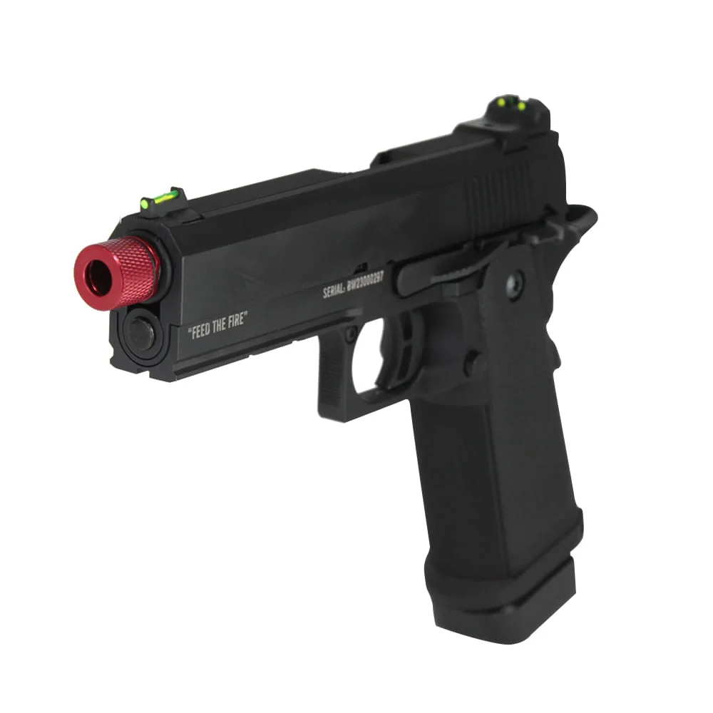 Pistola de airsoft Black Whisper híbrida 6mm Green Gás com Blowback TAG