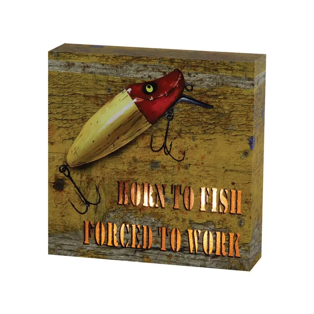 Quadro decorativo NTK iluminado com temática de pesca na medida de 15cm Born to fish