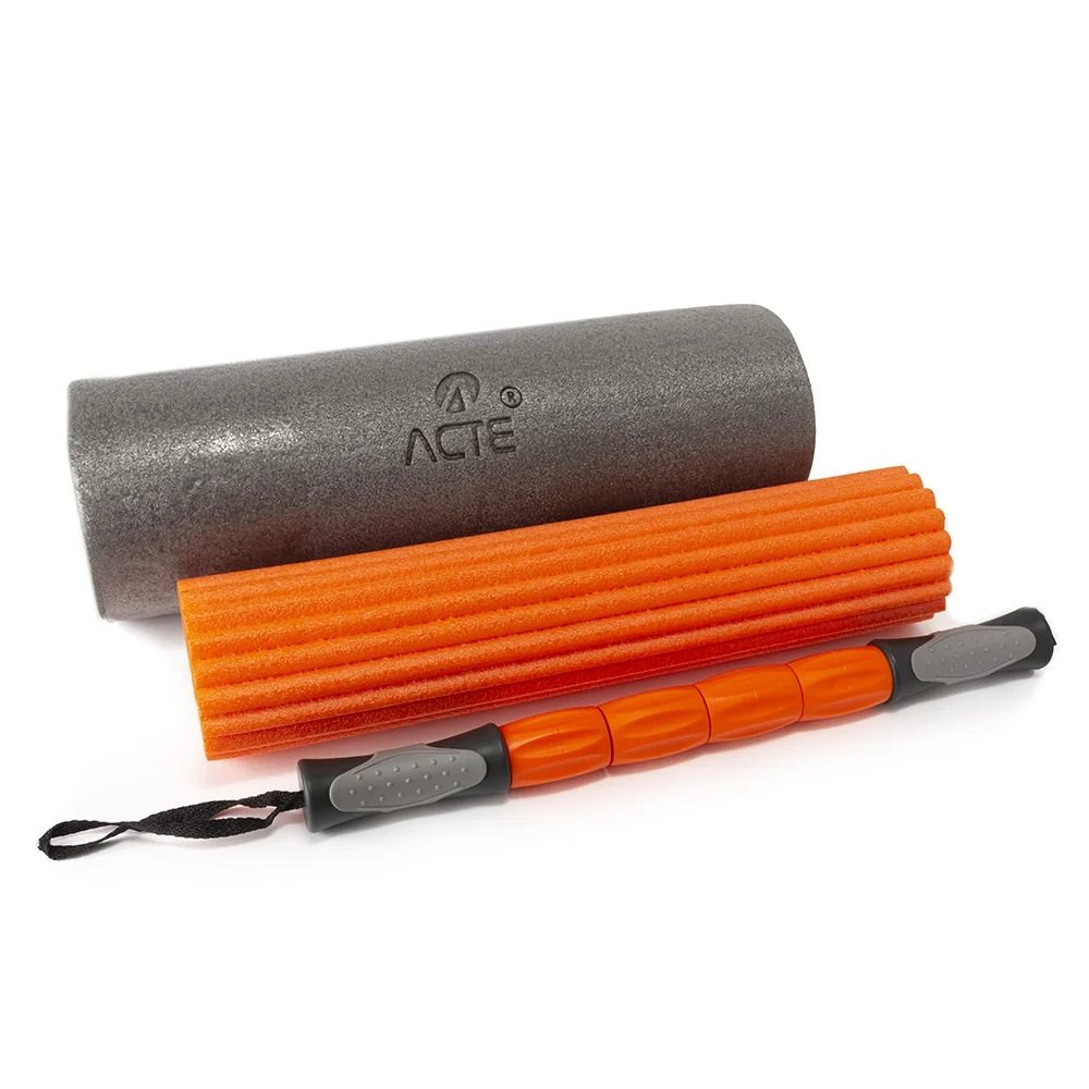 Rolo de Massagem 3 em 1 PVC EVA T115 Laranja e Cinza Acte